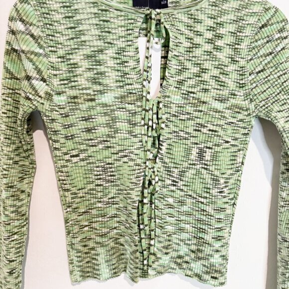 NWT ASOS Space Dye Tie Front Cutout Knit Cardigan Blouse Top Green New Size 2 - Picture 2 of 7